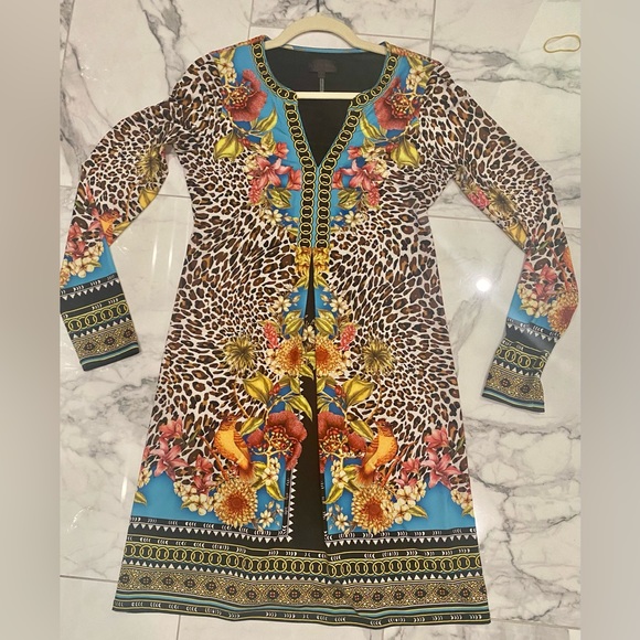 Hale Bob colorful A-line dress with chain link design neckline and cuffs 💃 - Picture 12 of 14